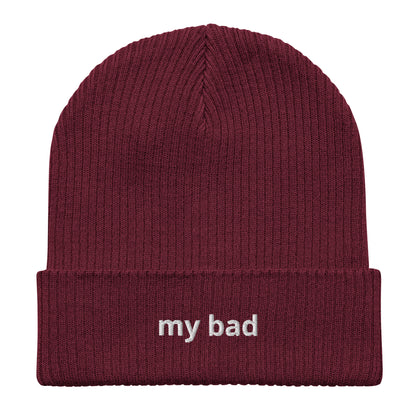 my bad organic ribbed beanie